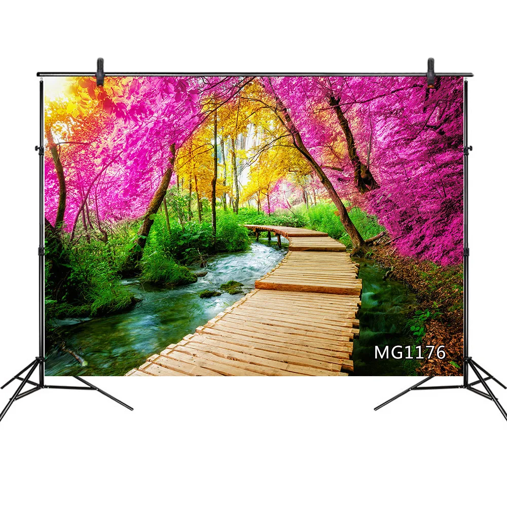 Осенний цветок дерево деревянный мост поток вода пейзаж Фотография Фотофон для