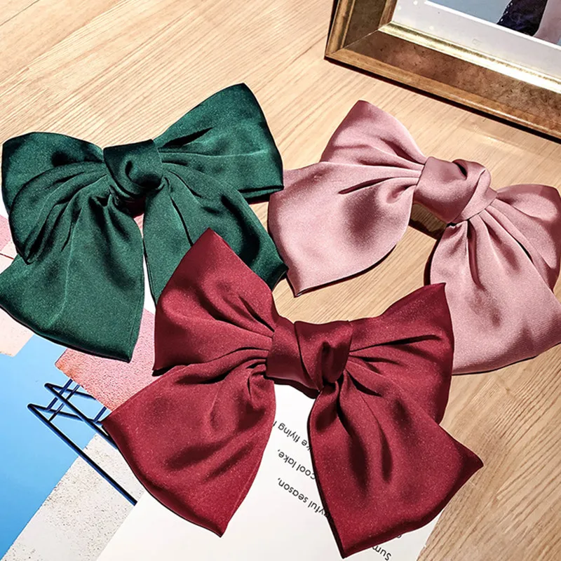 Заколки для волос женские атласные с большим бантом шифоновая заколка ленты
