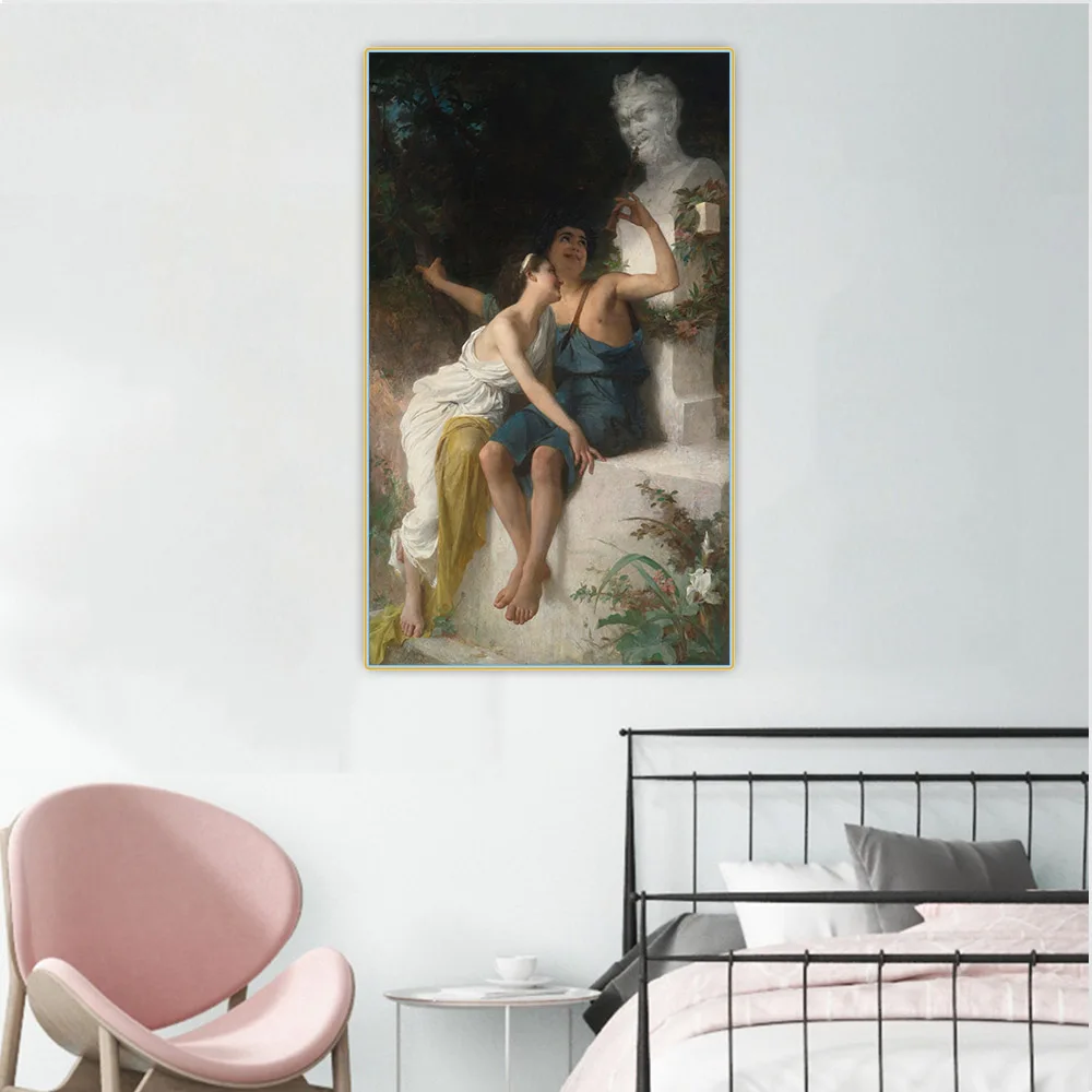 

Holover Canvas Oil Painting Emile Munier"Young Lovers Mocking Pan"Academicism Classicism Aesthetic Wall Art Home Decoration