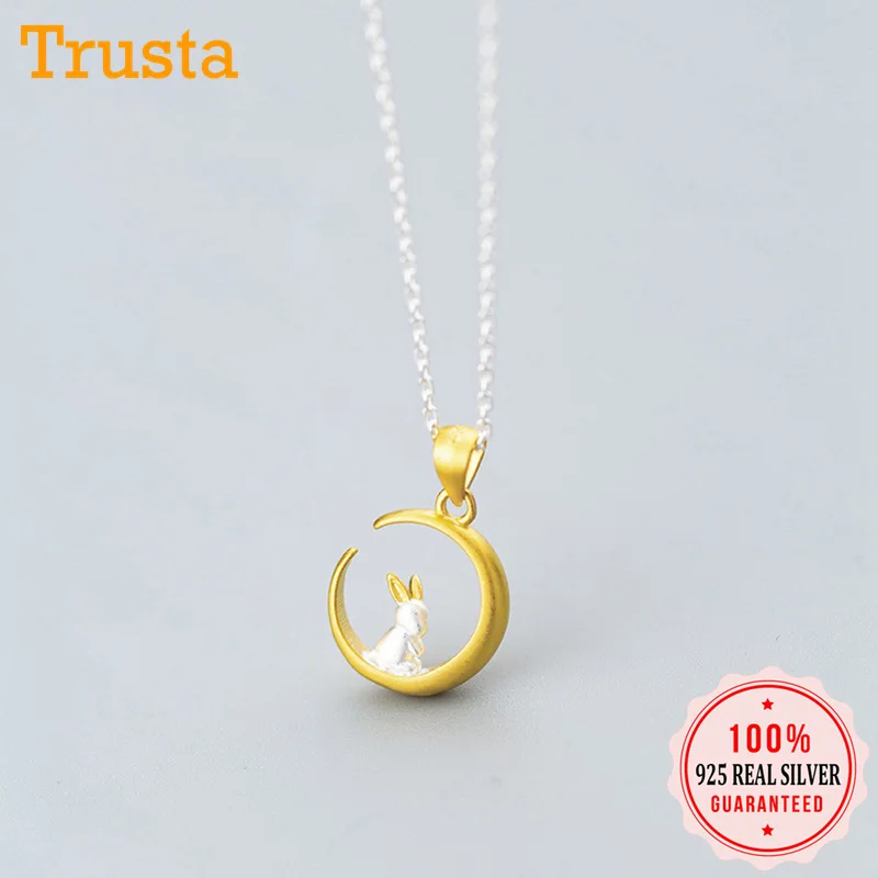 Trustdavis 100% 925 твердый Настоящий Серебряный Золотой кулон в виде Луны кролика