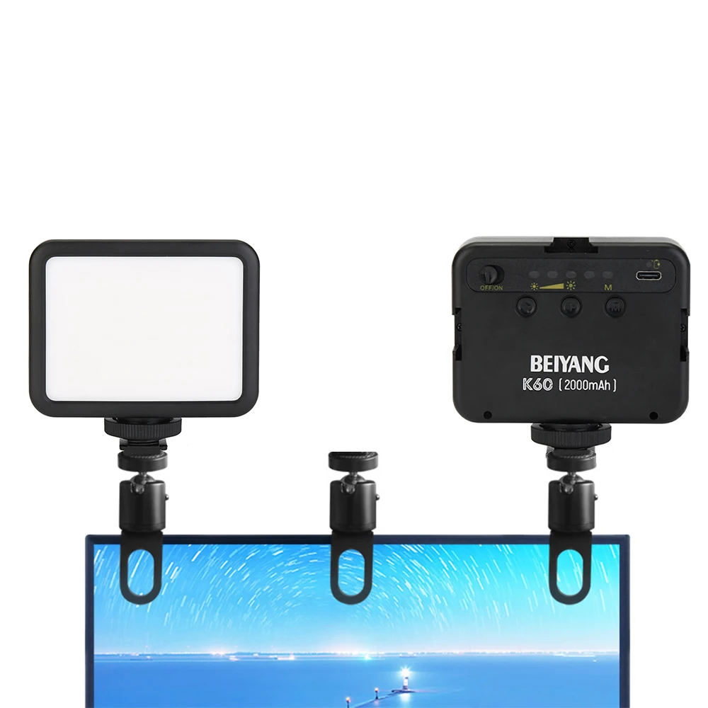 BEIYANG Video Conference Light 5500K K60 LED Photography Lamp,Use With  Laptop Smartphone Camera for Live Streaming 2000mAh