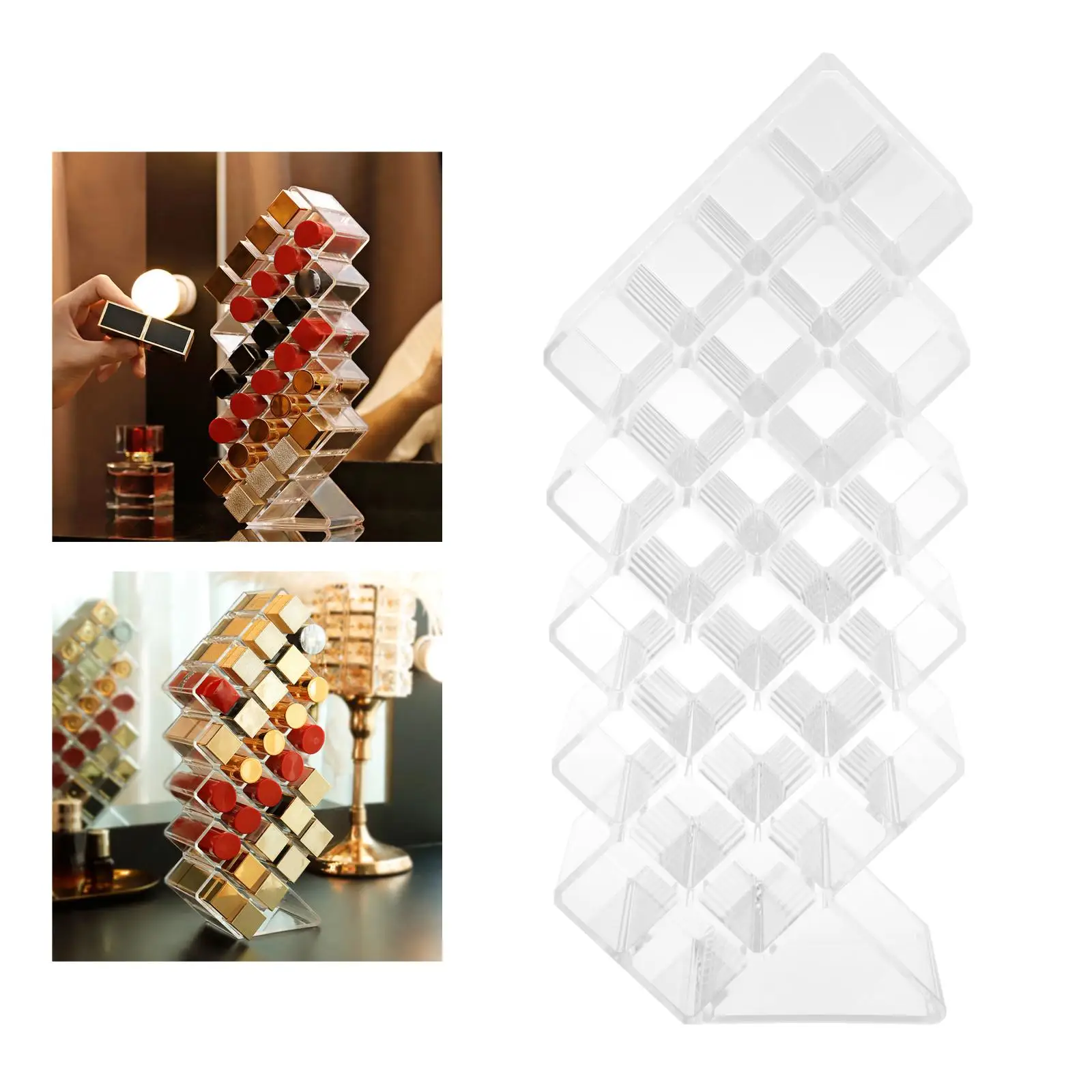 

28 Lattice Acrylic Transparent Makeup Display Rack Lipstick Stand Rack Cosmetic Organizer Box