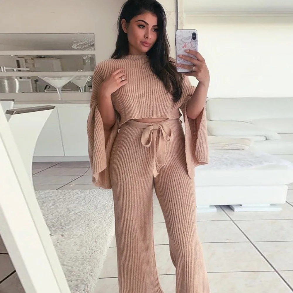 2019 два предмета укороченный свитер Топ новый монохромный Труба рукава высокая