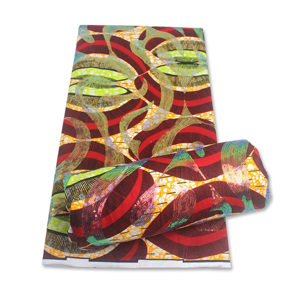 

Latest Sequins African Fabrics 100% Cotton Batiki Wax Prints Kitenge/Pagnes/Kikwembe Embroidered Sequins YXL-101