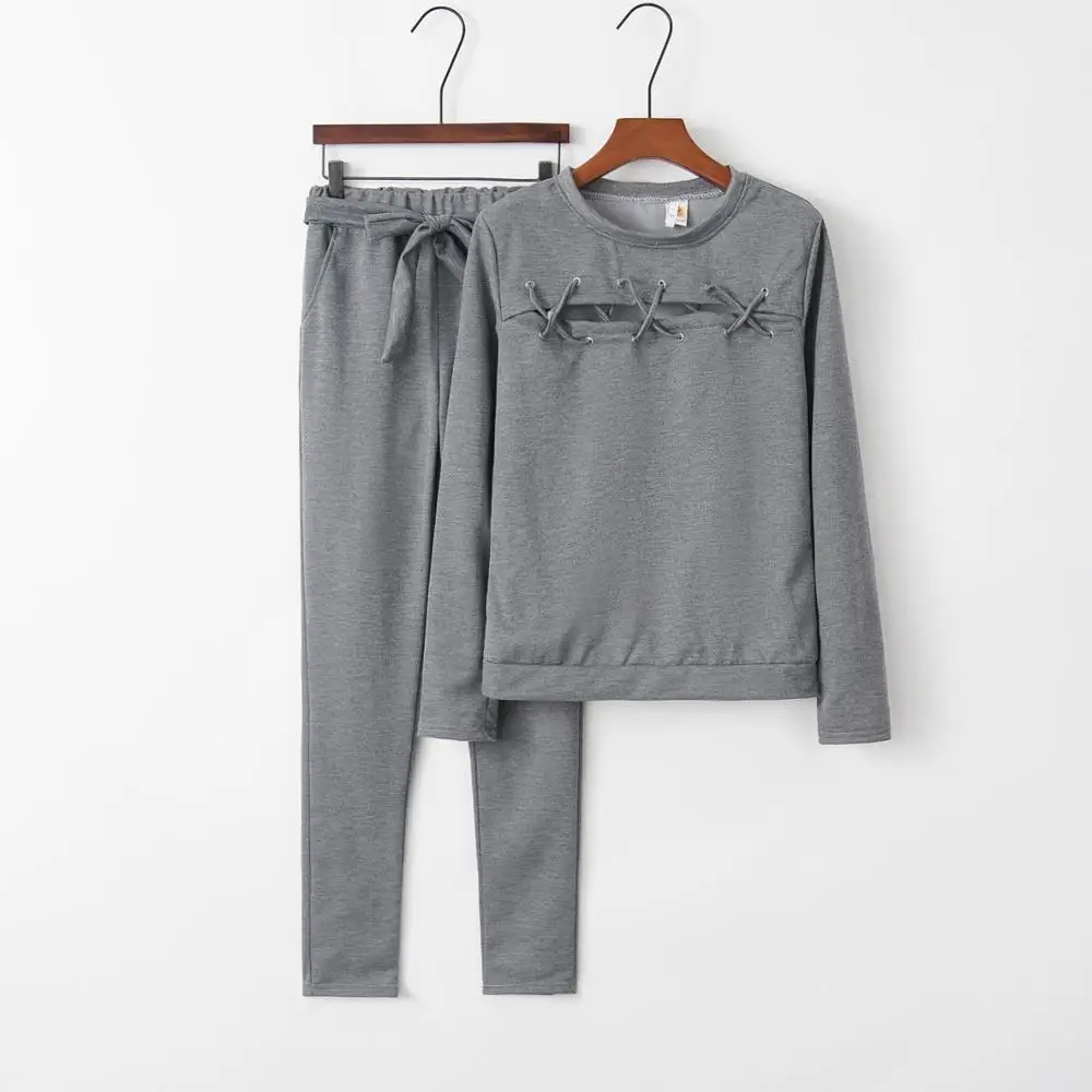 

Cotton Blends Women Tracksuit Clothes 2020 New Arrival Autumn Casual Pullovers Sweatshirt Tops + Full Length Two Pieces Sets XL