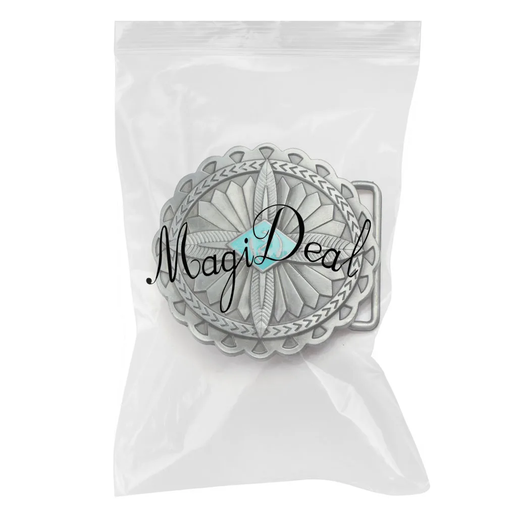 

Oval Silver Plated Engraved Indian Aborigine Flower Shaped Belt Buckle