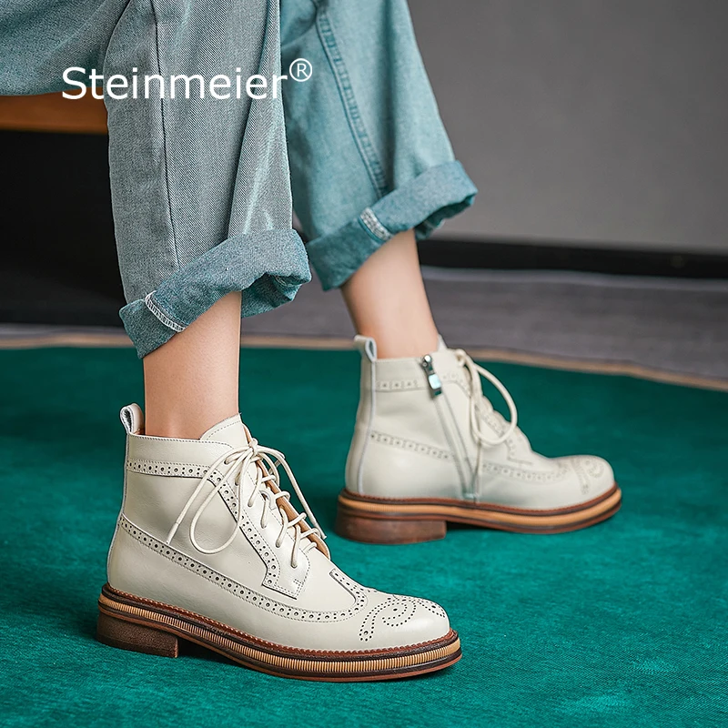 

Winter Boots Women Genuine Leather Ankle ladies Round Toe Short Boots Slip On Zipper Shoes 2021 Black Woman Thick Heel Boots