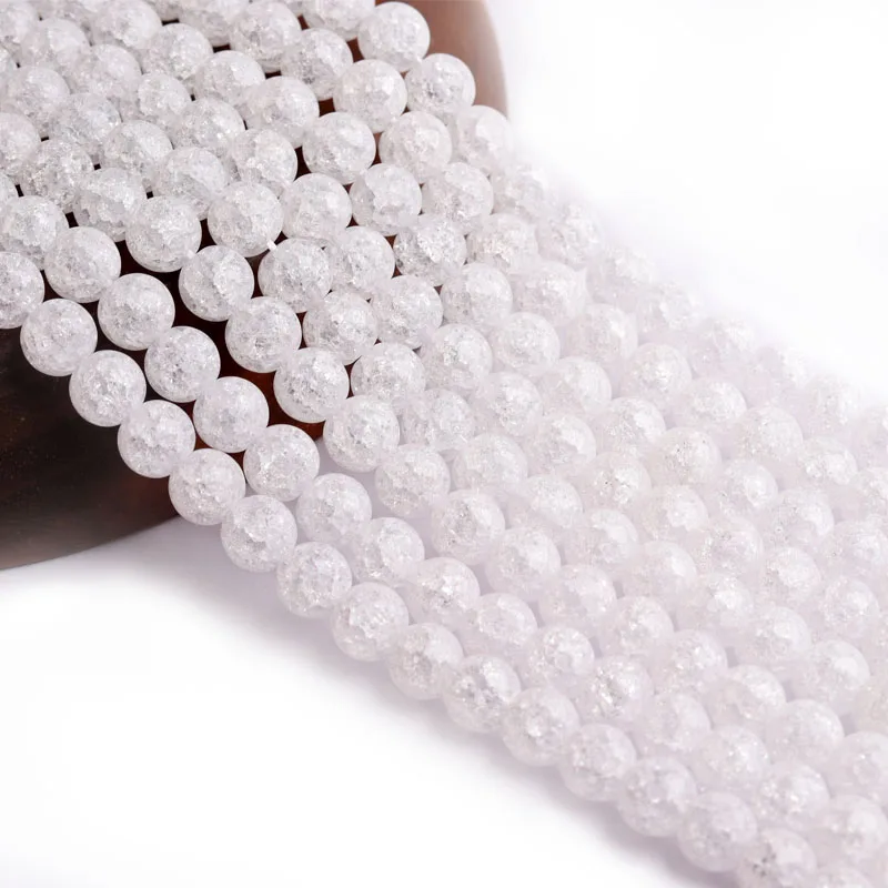 

4/6/8/10/12mm Natural White Cracked Crystal Stone beads Round For Diy Bracelet Accessories Jewellery Making 15.5inch/strand