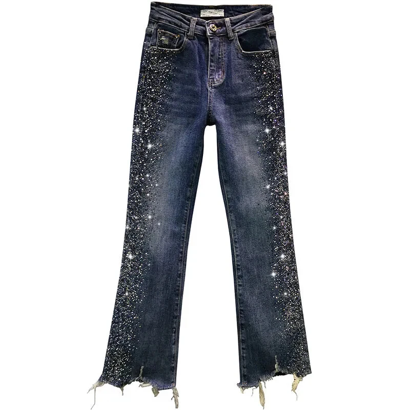 2021 Новые популярные женские Стразы хлопковые эластичные джинсы для женщин Сезон