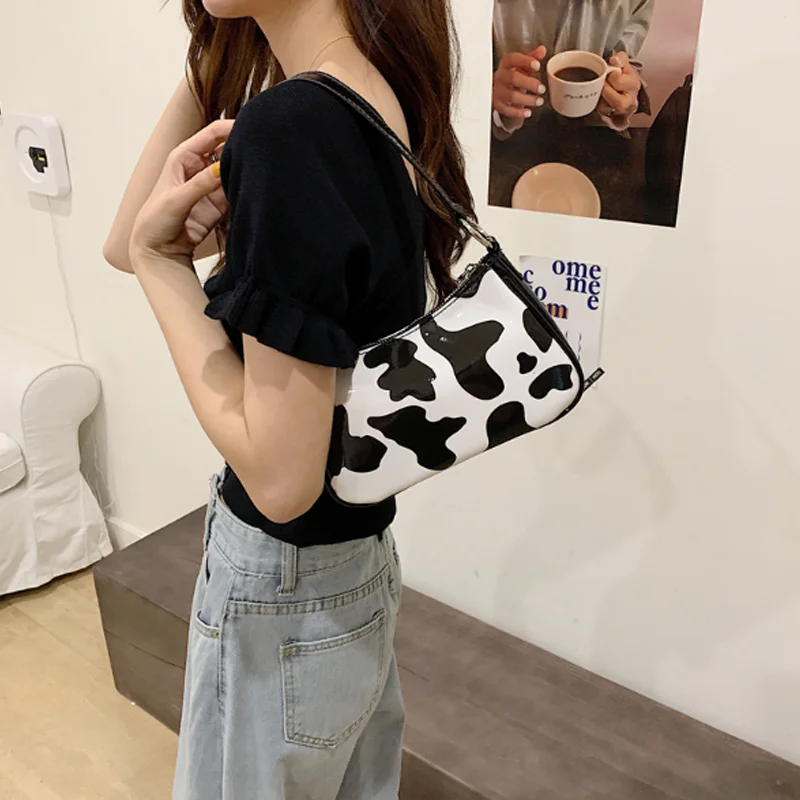 

cow pattern baguette bags for women fashion designer shoulder bags crossbody bag small cute messenger bag handbags and purses