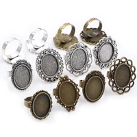 13x18mm 5pcs antique silver plated and bronze plated brass oval adjustable ring settings blankbasefit 13x18mm glass cabochons