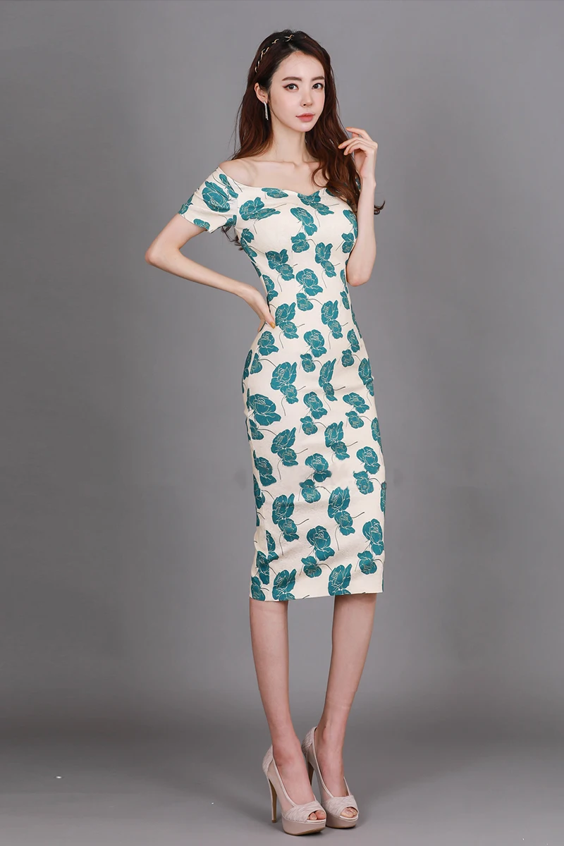 

COIGARSAM Print Women dress Summer Short Sleeve Slash neck Dresses 5689