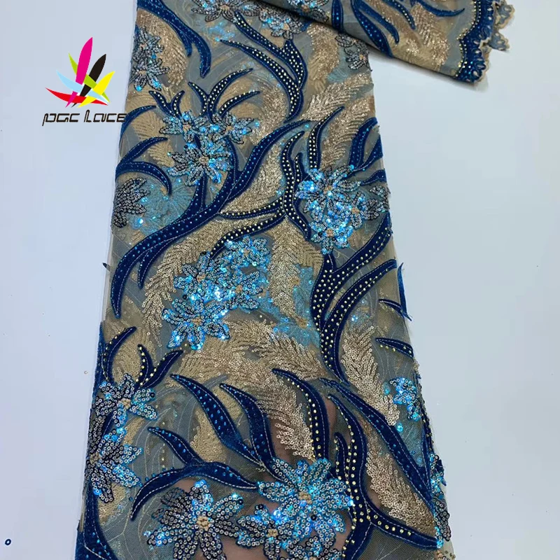 Бархатная Сетка кружево высокое качество Королевский синий блесток последняя