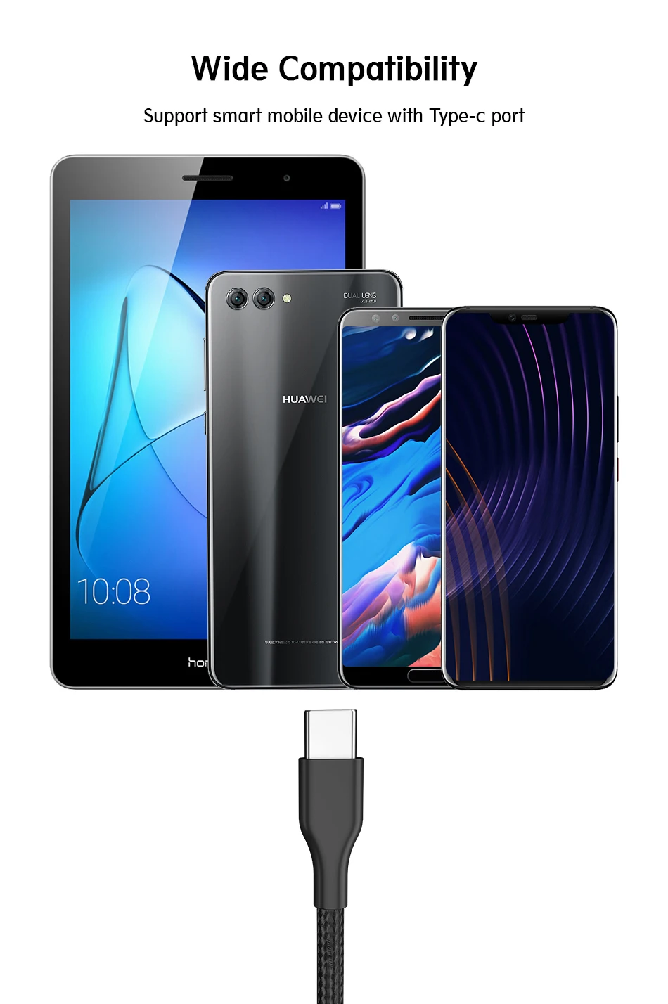 Usb type-C телефонный кабель для samsung S9 Galaxy note9 USB C кабель для мобильного телефона Быстрая зарядка type C кабель huawei usb type-C устройства