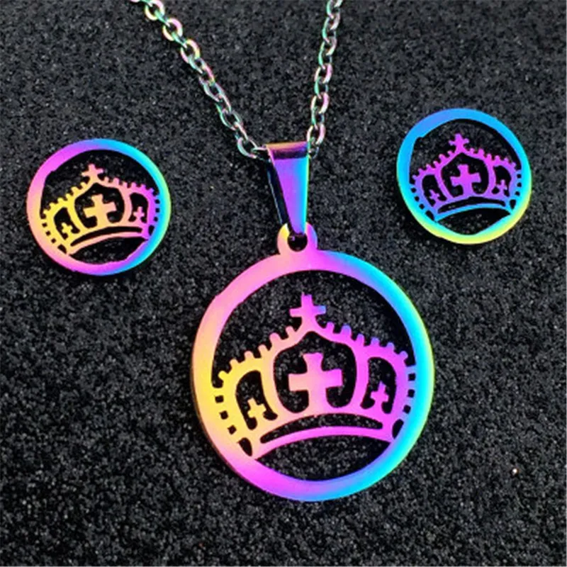 Колье и серьги QIAMNI из нержавеющей стали с разноцветными рисунками|Ювелирные