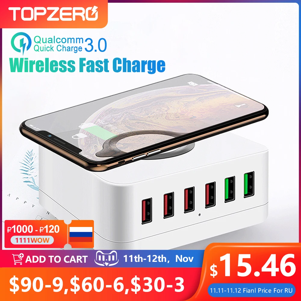 

72 Вт Зарядное устройство Multi USB Quick Charge 3,0 Беспроводное зарядное устройство Быстрая зарядная станция Зарядное устройство для телефона для ...