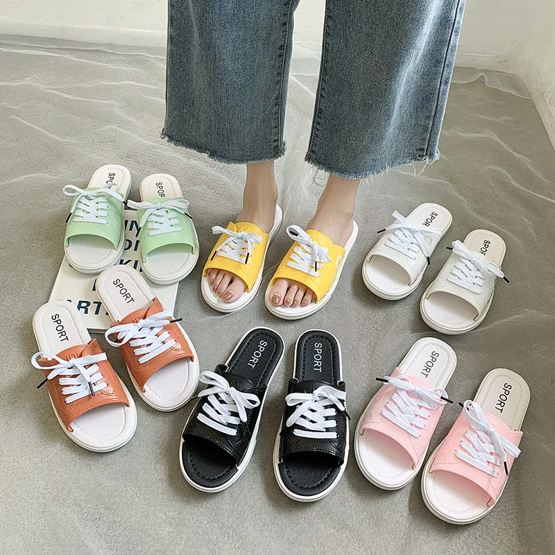 

New Style Slippers For Women's Outer Wear Korean Semi-trailer Flat-bottomed Outdoor Lazy Beach Strappy Sandals And Slippers