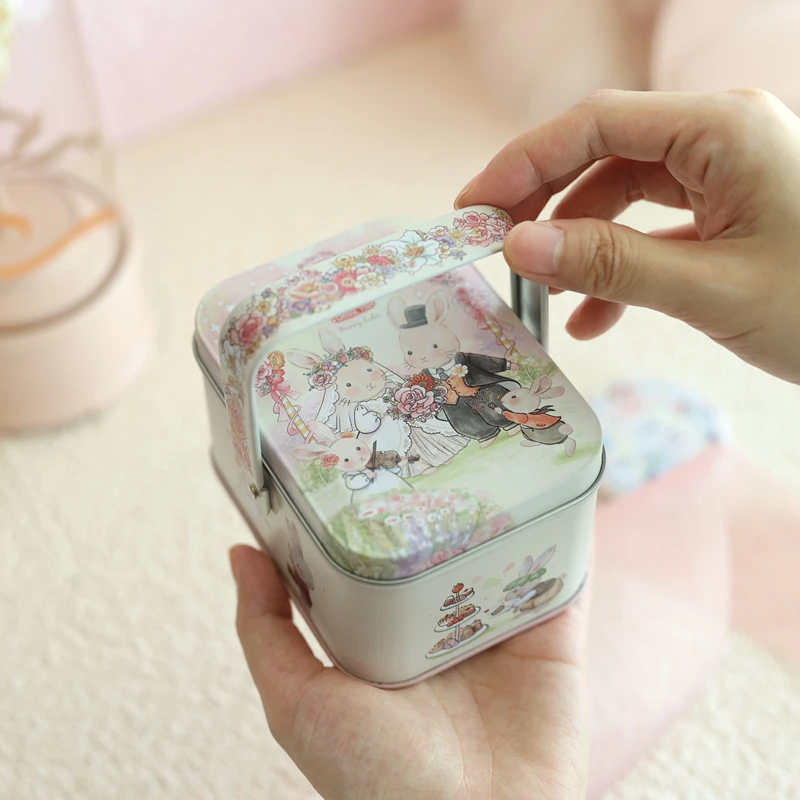 Cartoon Garden Bunyy Suitcase Storage Tin Candy Cookie Box Round Metal Jewelry Organizer For Wedding Birthday Party Gift Boxes | Дом и сад