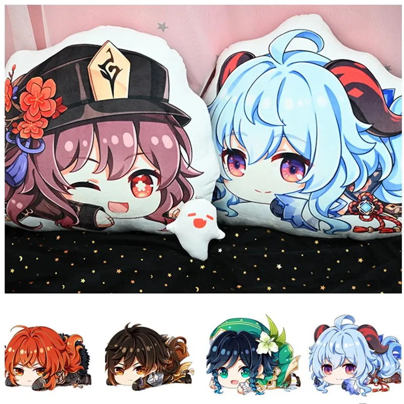 

Game Genshin Impact Plush Pillow Doll Lumine Diluc Hutao Klee Ganyu Kawaii Cartoon Hu Tao Zhong Li Barbatos Cosplay Accessories