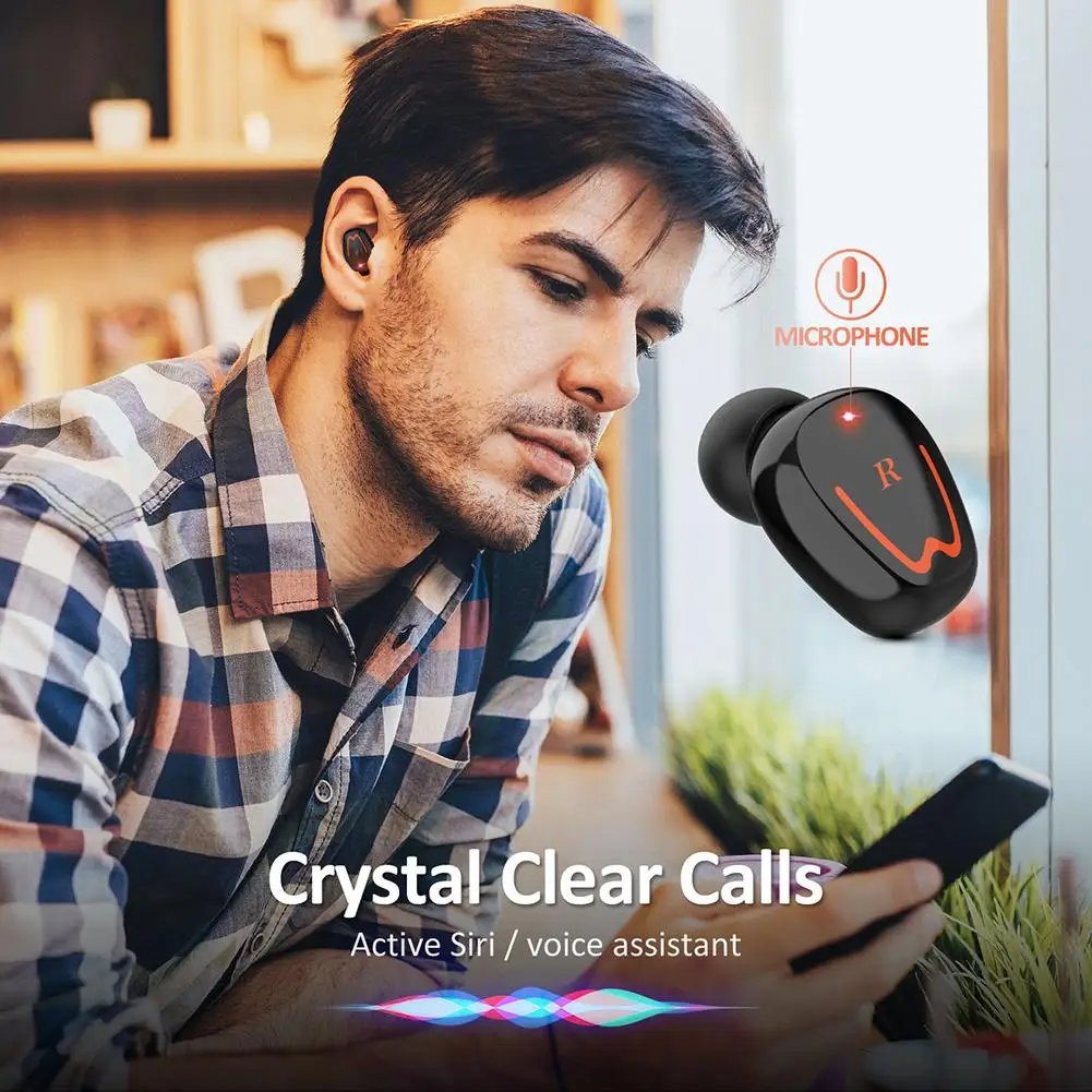 Беспроводная гарнитура V1 TWS Bluetooth V5.0 с Микрофоном Hi-Fi и светодиодным дисплеем