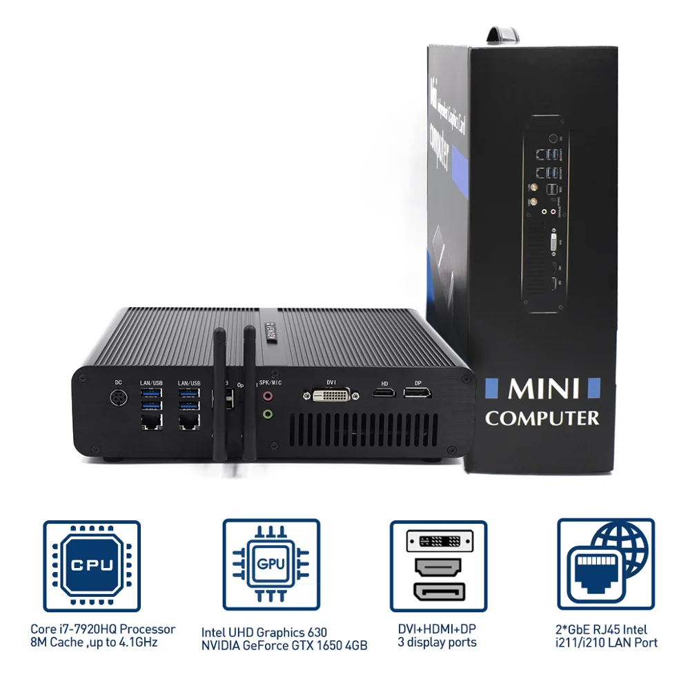 Verkaufen Mini Gaming PC Intel I7-7920HQ 7820HK GTX 1650 GDDR5 4GB Dual Fan 2 * DDR4 M.2 NVME Desktop Computer Win10 WIFI 5,0 BT Typ-C
