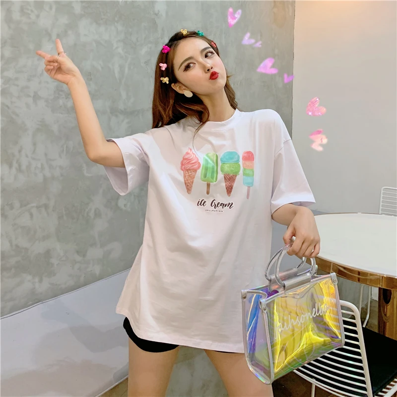 2019 Лето корейский ulzzang Harajuku японский дикая Милая сестра Луна футболка с Луной бой