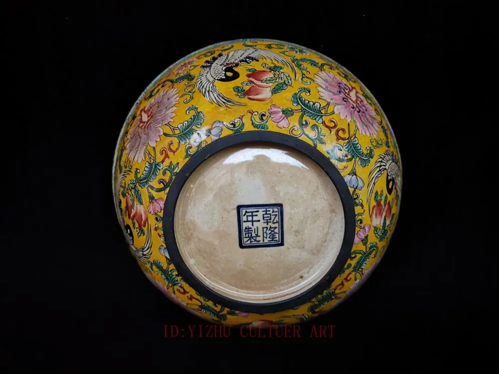 

YIZHU CULTUER ART Rare Collection Old China Cloisonne Hand Painting red-crowned crane Bowl Decoration