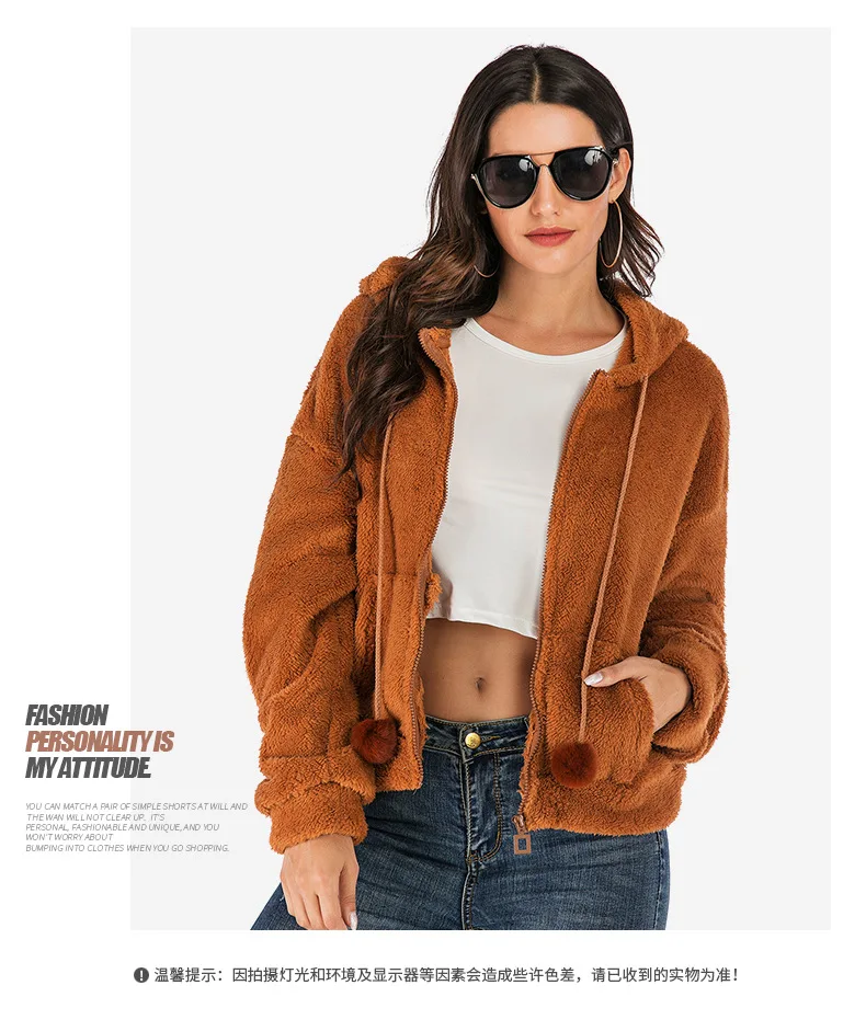 Hoodies Coat Women Lamb Cashmere Short Jackets Women's Long Sleeves Zipper Warm Tops Female Casual Autumn Winter New Clothing | Женская