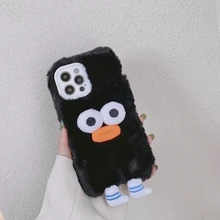 Funny Cute Cartoon Duck Furry Phone Case For iPhone 13 Pro Max 12 11 Pro Max X Xs Max Xr 7 8 Plus Cases Winter Warm Plush Cover