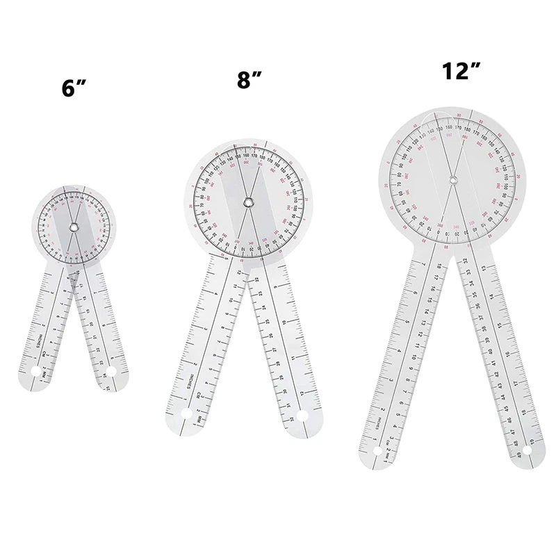

3-Piece Goniometer 6/8/12 Inch Occupational Therapy Protractor Tool Measuring Angle Ruler 360 Degree Universal
