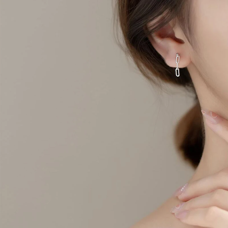 

PONYKISS Trendy 925 Sterling Silver Hollow chain Asymmetry Stud Earrings for Women Party Fine Jewelry Minimlist Accessory Gift