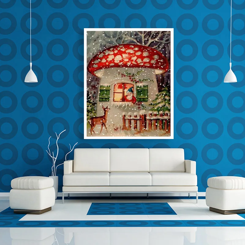 

Zooya Diamond Painting Mushroom House Snow Full Square/Round Diamond Embroidery Santa Elk Home Decoration Mosaic Christmas Sd001