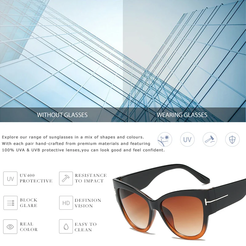 

MADELINY Luxury Brand Sunglasses Women Oversized Frame Cat Eye Sun Glasses Vintage Tom Glasses oculos de sol UV400 MA469
