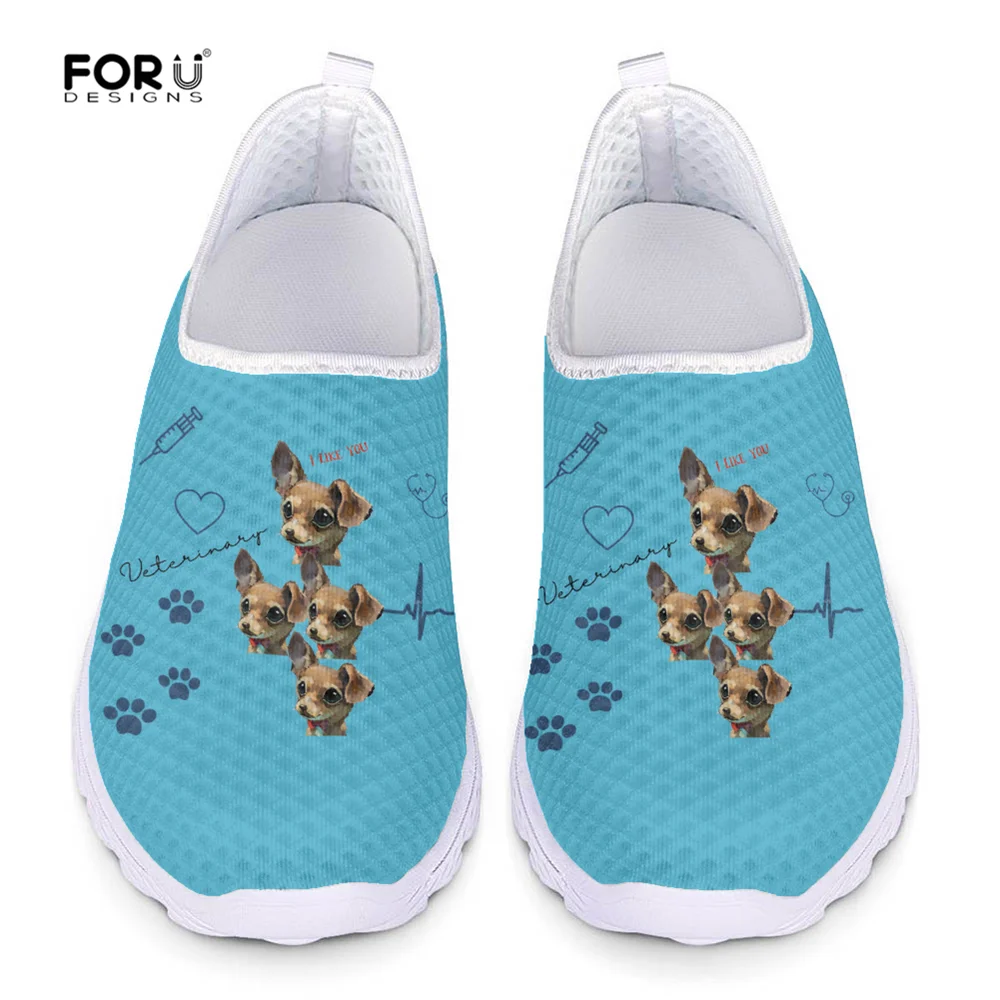 

Женские сетчатые кроссовки без шнуровки FORUDESIGNS, на плоской подошве, для ветеринарии, для чихуахуа, кавайная собака, для осени и весны