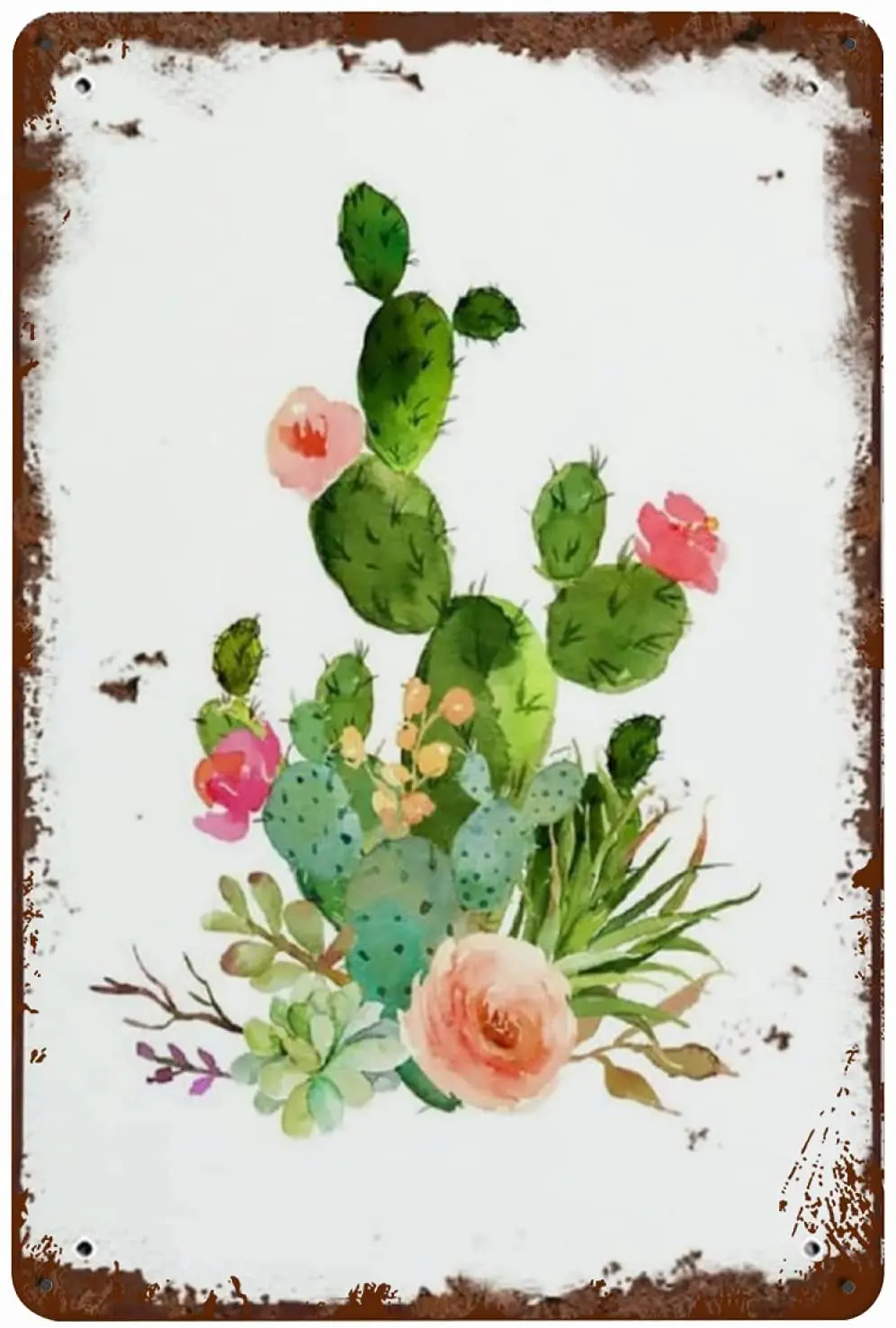 

Cactus Bouquet Floral Succulent Metal Tin Sign Vintage Wall Decor Bar Decor Aluminum Sign for Home Kitchen Bar Coffee 12 x 8
