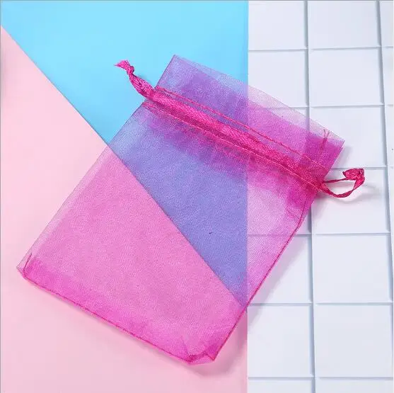 Розово-красный 100pcs/Lot Organza Drawstring Bags 5x7 7x9 9x12 10x15cm Jewelry Packaging Bags Wedding Christmas Birthday Gift Packing Pouces - Цвет: Розово-красный