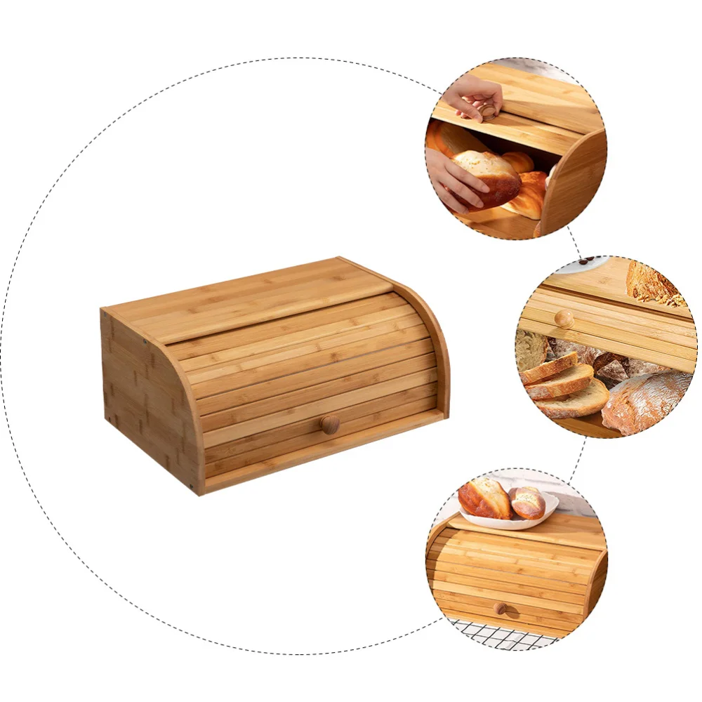 

1pc Bamboo Bread Box Household Storage Bin Practical Food Container