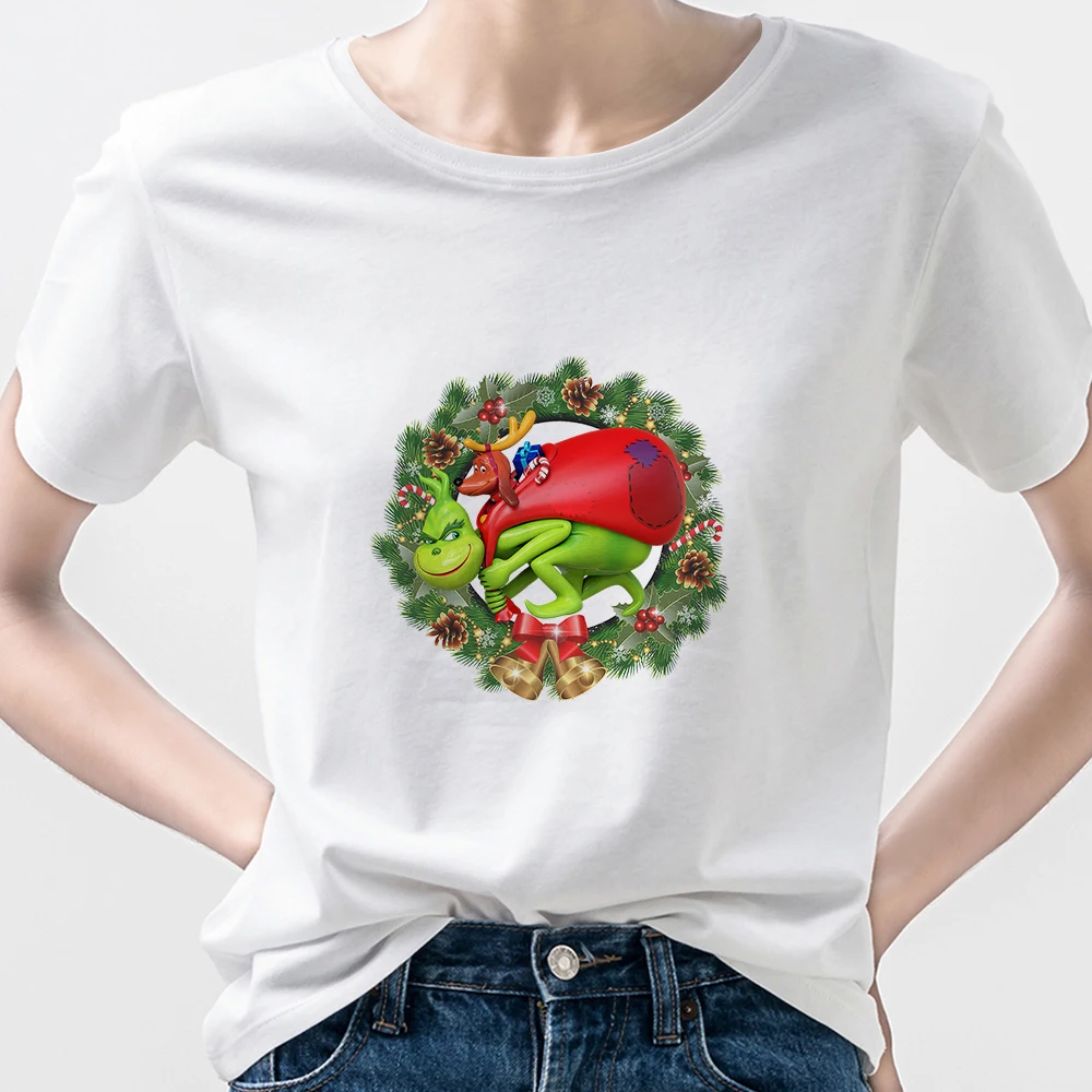 

Grinch Women's T-Shirts Family Look Stole Christmas Gifts White Top Soft Girl Aesthetic Clothes Brazilian Street Fashion Tshirt