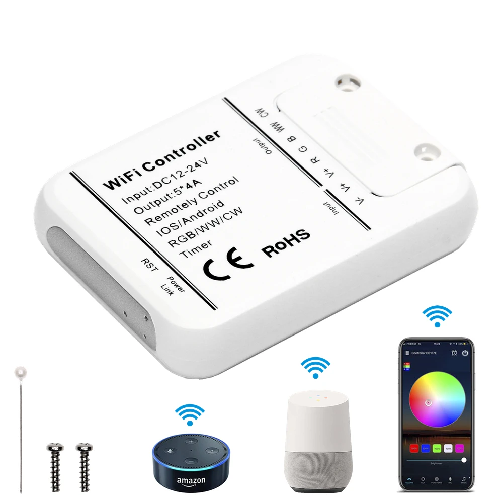 Светодиодная лента DC12-24V WIFI RGB CCT управление музыкой через приложение на смартфоне