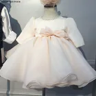 Праздничное платье для маленьких девочек на 1-й день рождения, платья принцессы для крещения, платье-пачка украшенное жемчугом, свадебные платья для девочек, платья От 1 до 9 лет