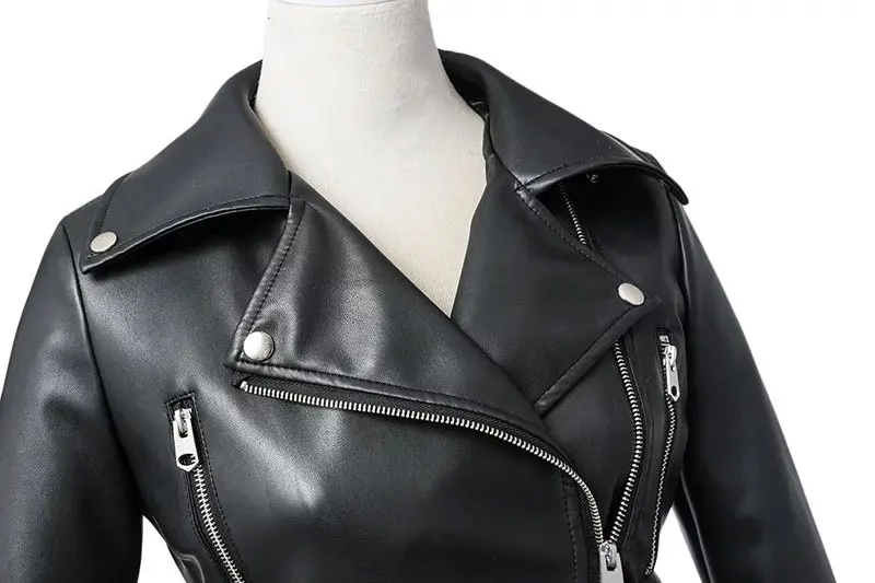 

KALENMOS New Autumn Women Pu Leather Jacket Woman Zipper Belt Short Coat Female Black Punk Bomber Faux Leather Outwear Clothing