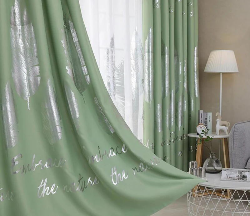 Затемняющая занавеска с серебряными листьями для спальни золотистые блестящие