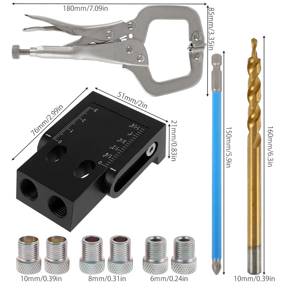 

63PCS Pocket Hole Screw Jig Dowel Drill Joinery Kit Woodworking Angle Guide Positioner Locator Hole Puncher DIY Carpentry Tools