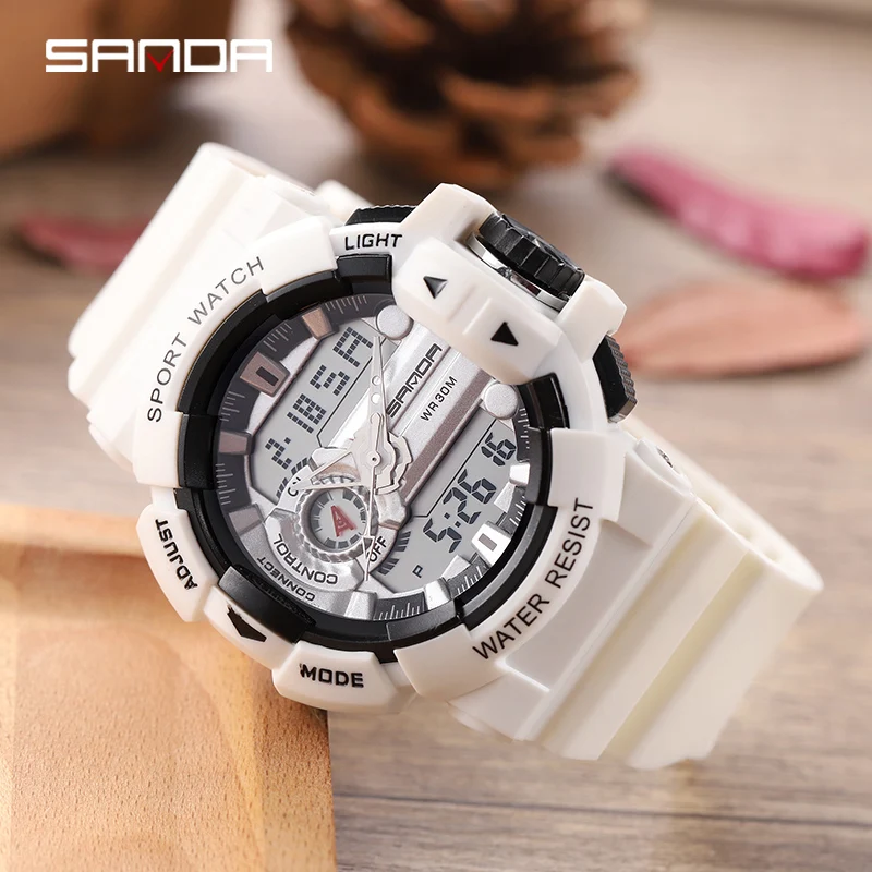 SANDA Digitial военные водонепроницаемые спортивные часы для мужской будильник