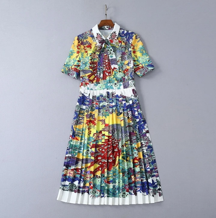 Luna2020 летняя новая модная плиссированная юбка женское платье с принтом павлина и