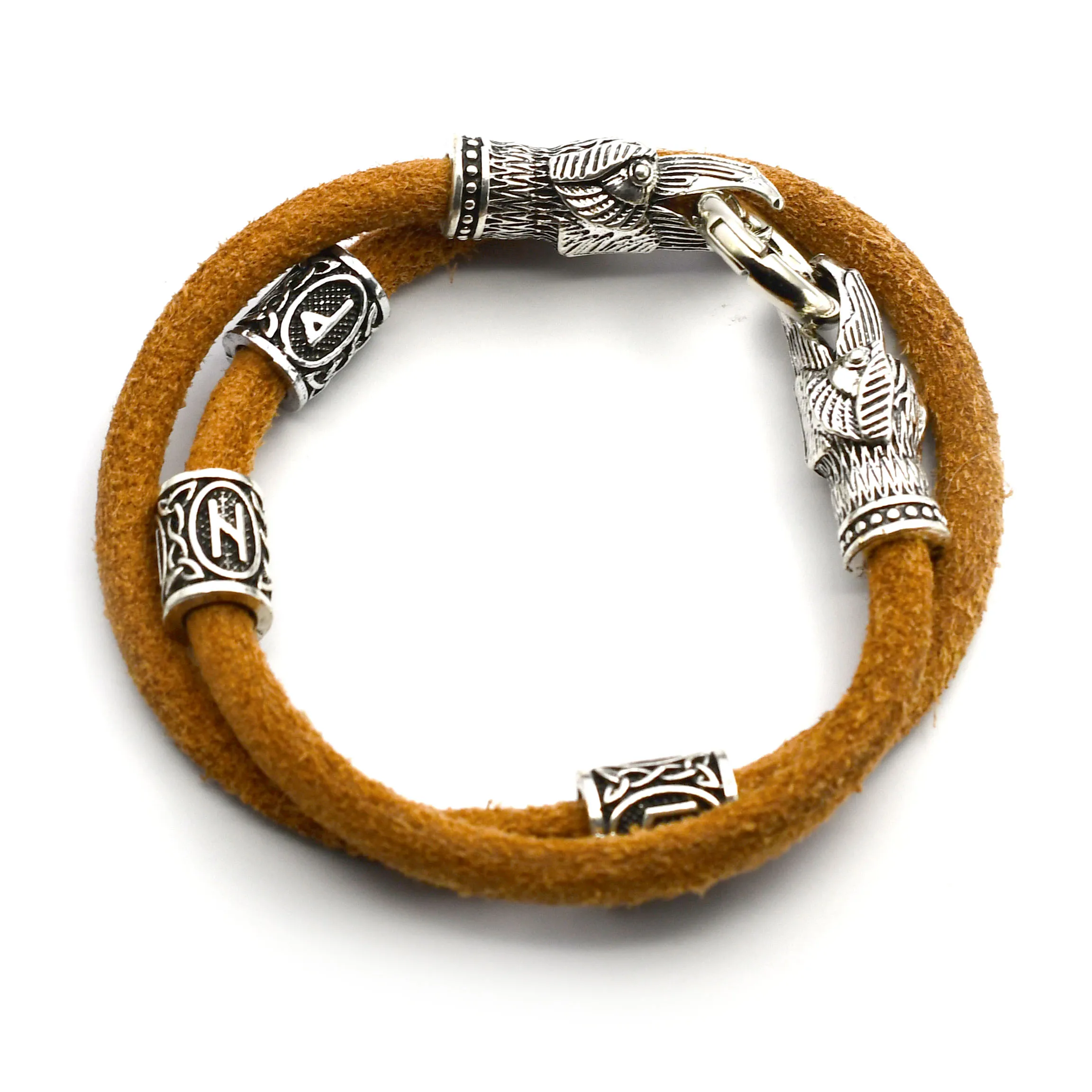 

Viking Crow Head Rune Beads Leather Cowhide Bracelet Viking Fashion Men's Bracelet