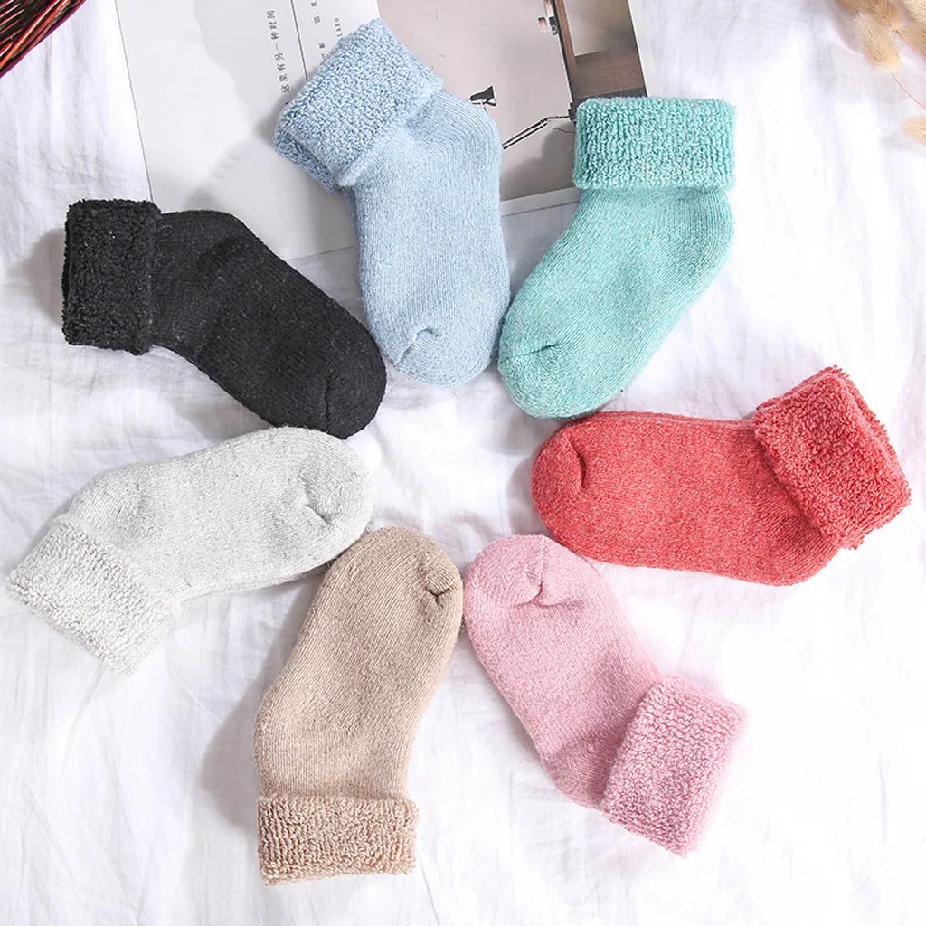 Носки для малышей зимние Утепленные шерстяные носки с отворотами маленьких