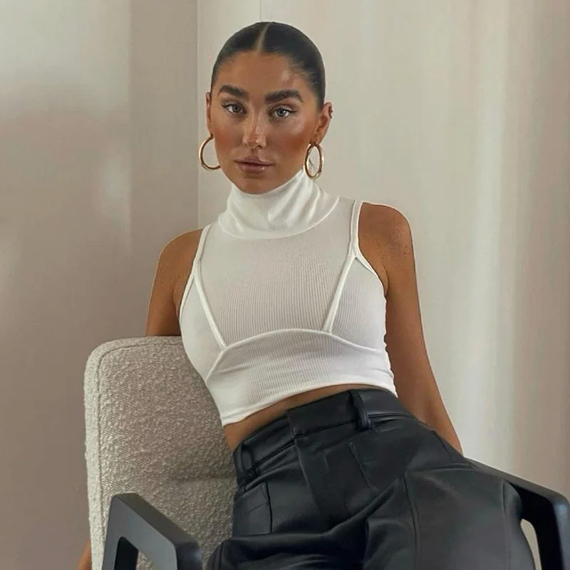 

2021lspf Autumn and Winter Short Neck Cotton Round Neck Open Back White Solid Color Slim Fitting Vest