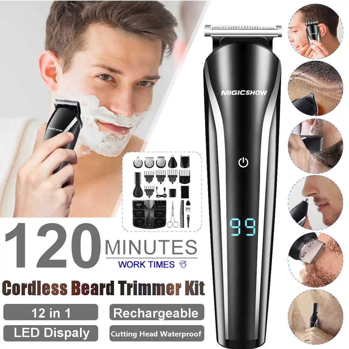 

12 in 1 Cordless Multifunction Professional Hair Trimmer Clipper Electric Hair Cutting Machine Beard Trimmer Body Men Haircut