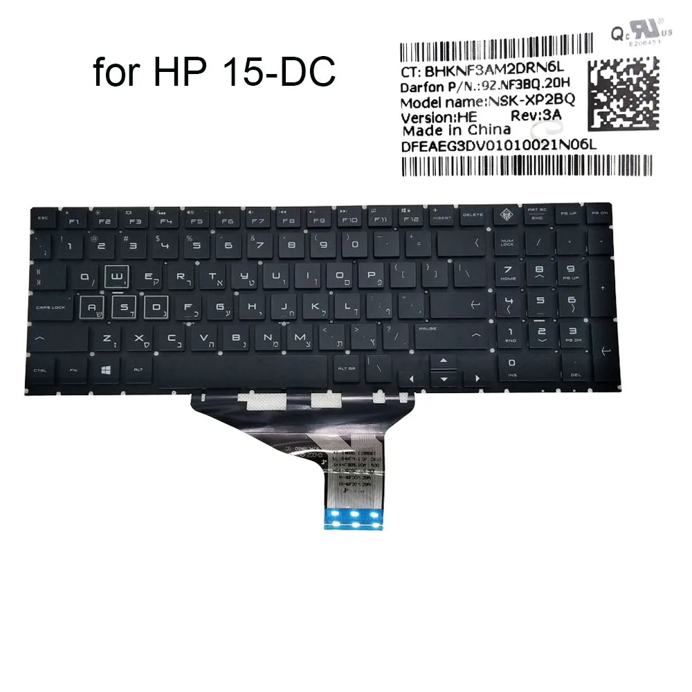 RGB Hebrew backlit keyboard for HP OMEN 15-DC 15-DH 15-dc0001tx 15-DC0020NR HB laptop keyboards colorful backlight 9Z.NF3BQ.20H